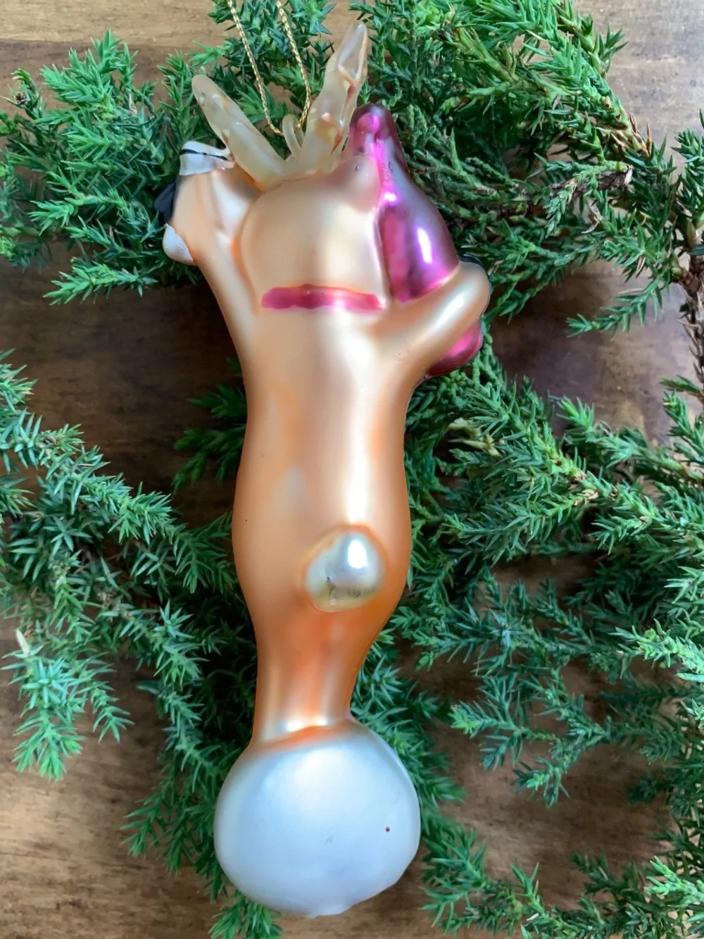WHIMSICAL REINDEER GLASS CHRISTMAS ORNAMENT FUNNY HOLIDAY DECOR 5.5